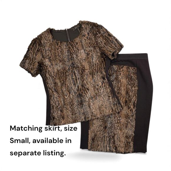 BCBG Max Azria Tulum Faux Fur Zip Back Top Camel Brown Y2K Mob Wife Holiday M - Picture 16 of 16